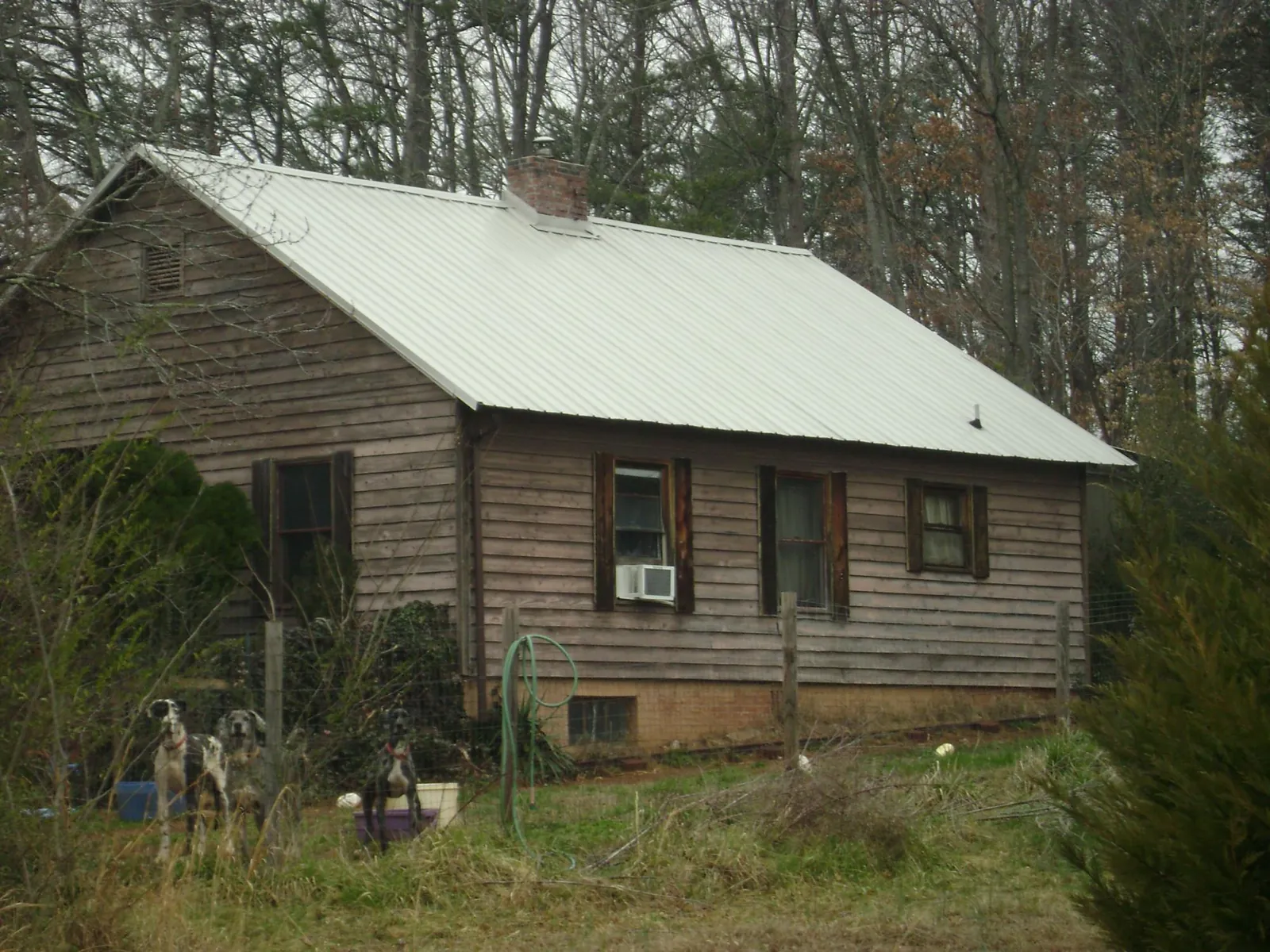 White metal roof on an old wood sided farmhouse, from a Metal Roof Installation job in Crabtree